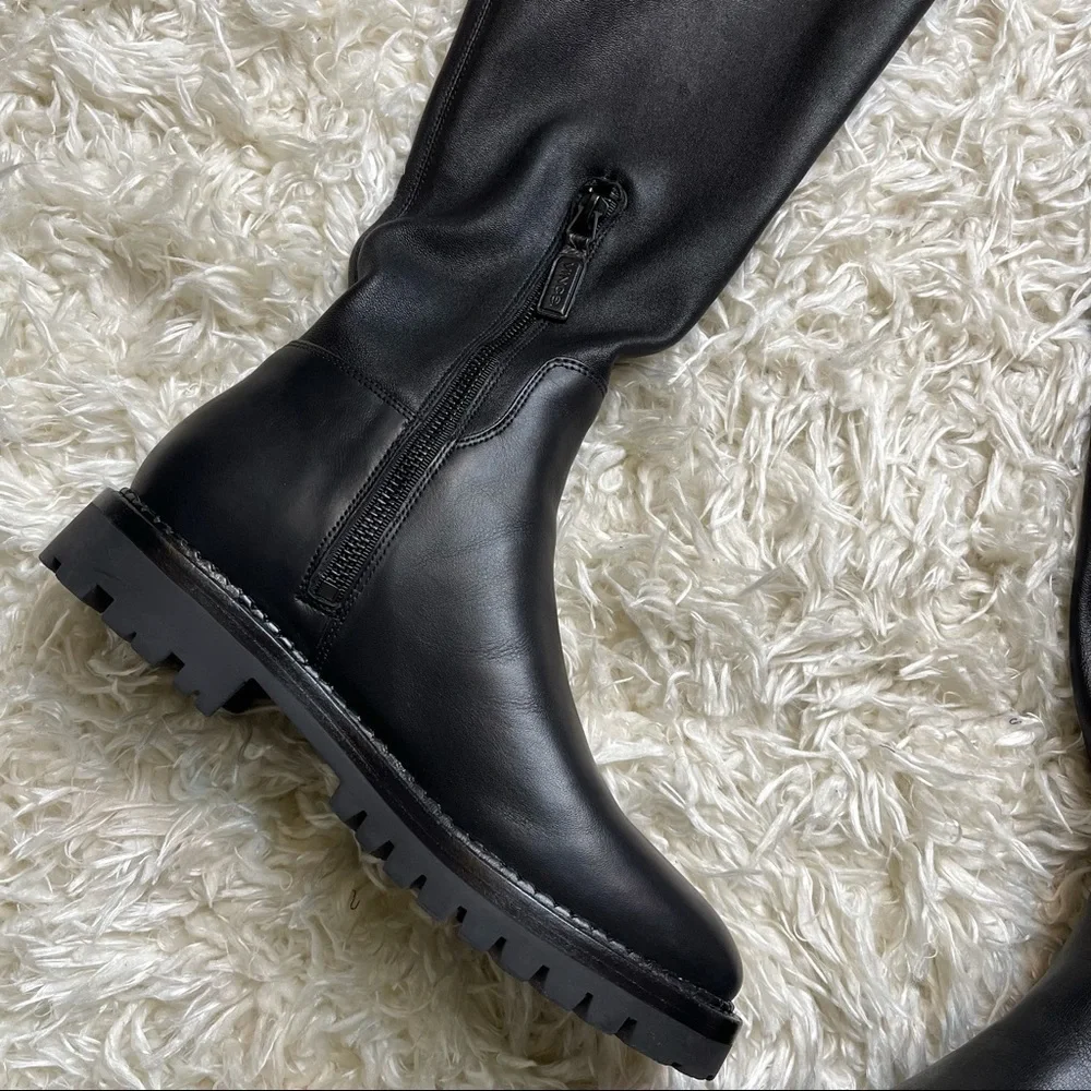 Vince Cabria Black Leather Over The Knee Boots Size 7